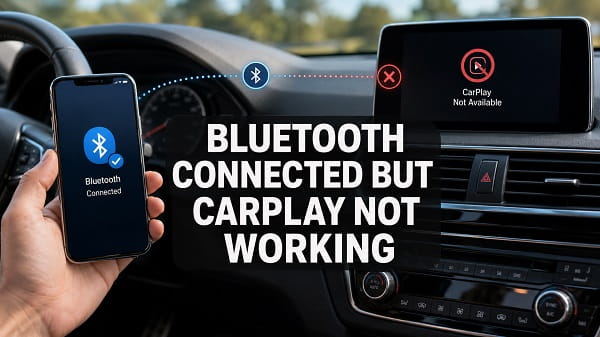 Bluetooth Connected but CarPlay Not Working? Fix It iPhone connected to a car through Bluetooth while Apple CarPlay is not working