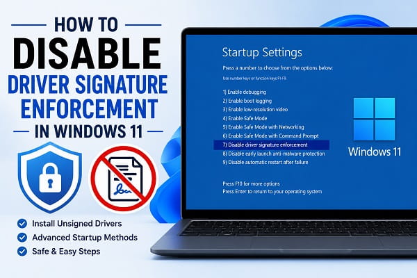 How to Disable Driver Signature Enforcement in Windows 11 Windows 11 Advanced Startup screen showing the option to disable Driver Signature Enforcement