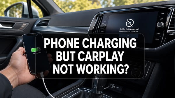 Phone Charging but CarPlay Not Working? Try These Fixes iPhone charging inside a car while Apple CarPlay is not