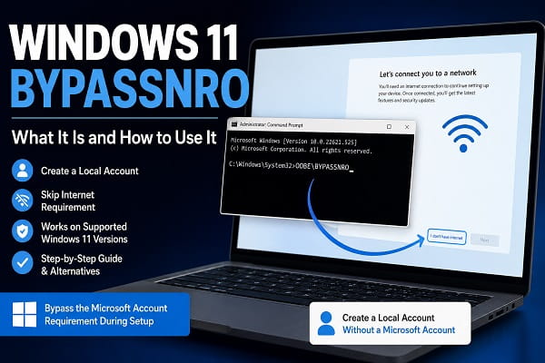 Windows 11 BypassNRO: What It Is and How to Use It Windows 11 BypassNRO command during Windows setup to create a local account without a Microsoft account