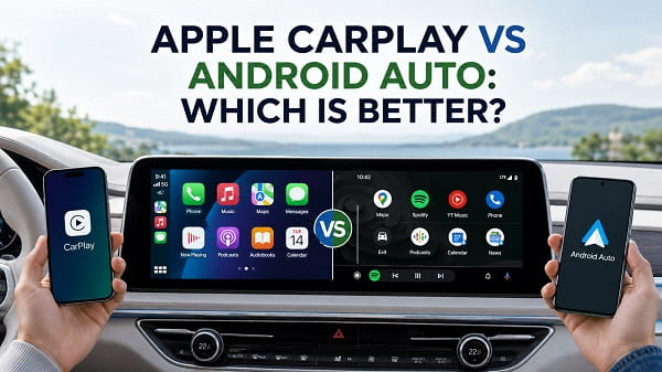 Apple CarPlay vs Android Auto: Which Is Better? Apple CarPlay vs Android Auto comparison for navigation, voice control, apps and wireless driving features