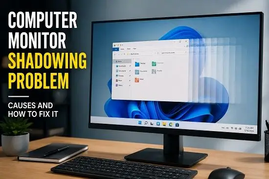 Computer monitor shadowing problem showing ghosting and screen trails