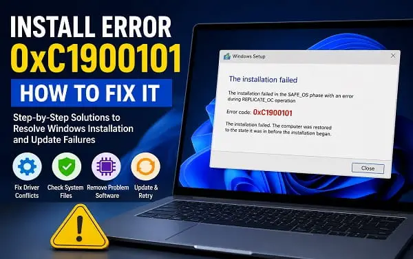 Windows 11 install error 0xC1900101 displayed during a failed system update