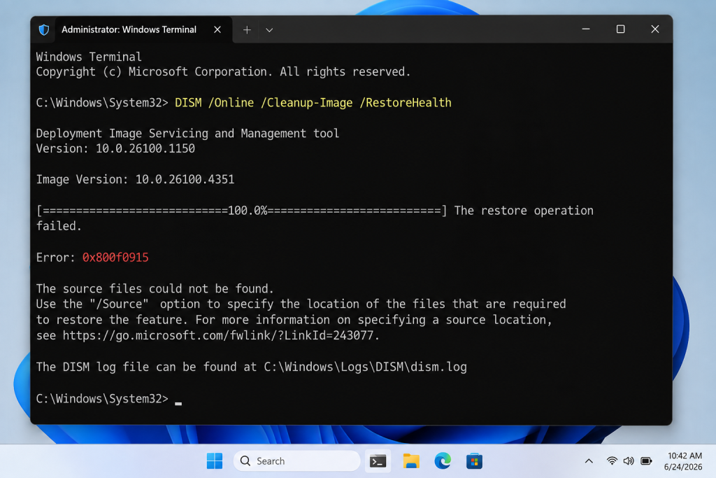 dsim error 0x800f0915