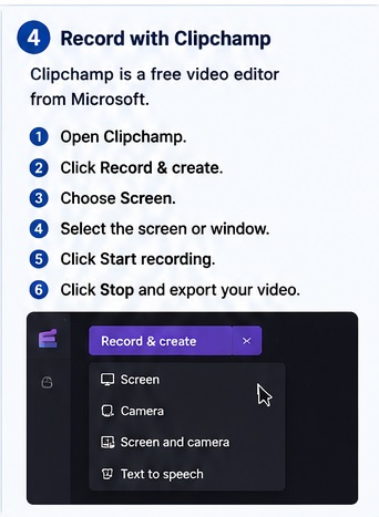Clipchamp screen recording options on an HP laptop