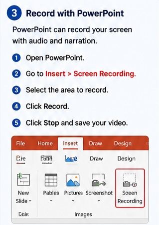 PowerPoint screen recording controls on an HP laptop